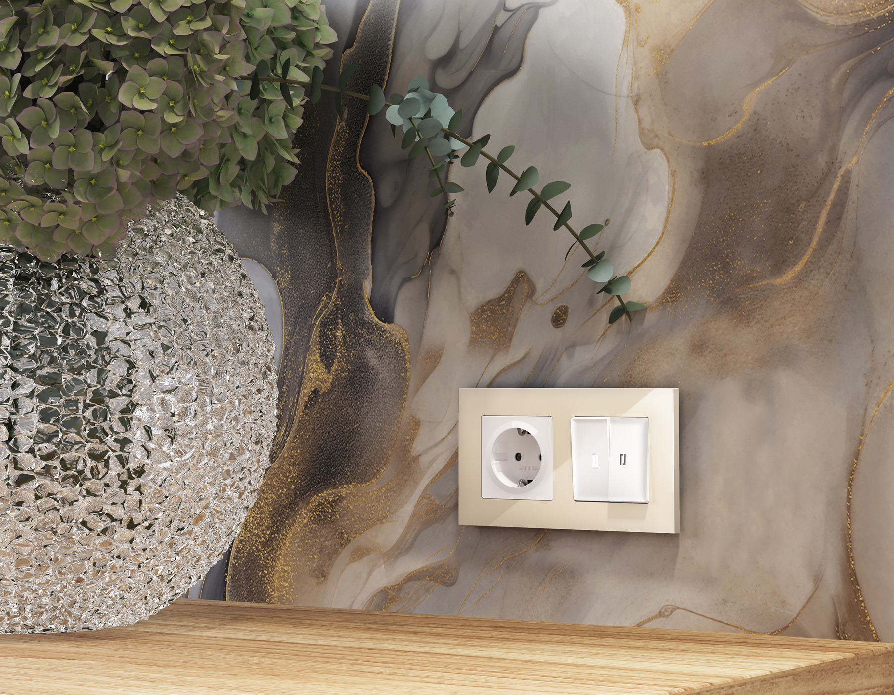 MA104015 Комплект механизма 2-кл выключателя с подсветкой 5600K ALFA Белый глянец QUANT (AP1040, VM115, G14W)